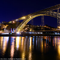 Buy canvas prints of Night view of Dom Luis I Bridge, a double-deck bridge across the River Douro in Porto, Portugal by Chun Ju Wu