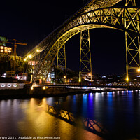 Buy canvas prints of Night view of Dom Luis I Bridge, a double-deck bridge across the River Douro in Porto, Portugal by Chun Ju Wu