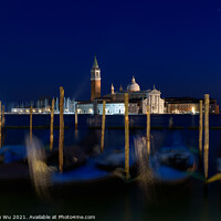 Buy canvas prints of Church of San Giorgio Maggiore with gondolas at night, Venice, Italy by Chun Ju Wu