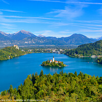 Buy canvas prints of Aerial view of Bled Island and Lake Bled from Osojnica Hill, a popular tourist destination in Slovenia by Chun Ju Wu