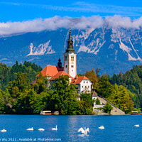 Buy canvas prints of Bled Island on Lake Bled, a popular tourist destination in Slovenia by Chun Ju Wu