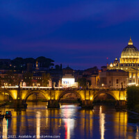 Buy canvas prints of Sunset view of St. Peter's Basilica, Ponte Sant'Angelo, and Tiber River in Rome, Italy by Chun Ju Wu