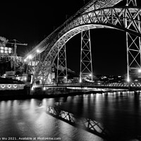 Buy canvas prints of Night view of Dom Luis I Bridge, a double-deck bridge across the River Douro in Porto, Portugal (black & white) by Chun Ju Wu