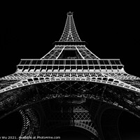 Buy canvas prints of Eiffel Tower with sunny blue sky in Paris, France (black & white) by Chun Ju Wu