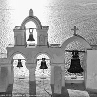 Buy canvas prints of Bell tower in Oia, Santorini, Greece (black & white) by Chun Ju Wu