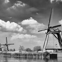 Buy canvas prints of The windmills in Kinderdijk, a UNESCO World Heritage site in Rotterdam, Netherlands (black & white) by Chun Ju Wu