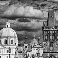 Buy canvas prints of Charles Bridge tower in Prague, Czech Republic (black & white) by Chun Ju Wu