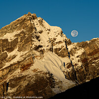 Buy canvas prints of Moon and snow mountains of Himalayas in Nepal by Chun Ju Wu