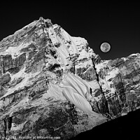 Buy canvas prints of Moon and snow mountains of Himalayas in Nepal (black and white) by Chun Ju Wu