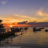 Buy canvas prints of Sunset at Mushroom Beach with boats on the sea, Lembongan, Bali, Indonesia by Chun Ju Wu