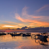 Buy canvas prints of Sunset at Mushroom Beach with boats on the sea, Lembongan, Bali, Indonesia by Chun Ju Wu