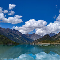 Buy canvas prints of Mountains and reflection on lake with clouds by Chun Ju Wu