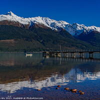 Buy canvas prints of Glenorchy Wharf with reflection of snow mountains on the lake, South Island, New Zealand by Chun Ju Wu