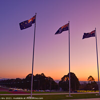 Buy canvas prints of Australian national flags at sunset time in Canberra, Australia by Chun Ju Wu