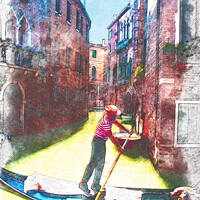 Buy canvas prints of Venetian Gondolier Watercolour Sketch by Nic Croad