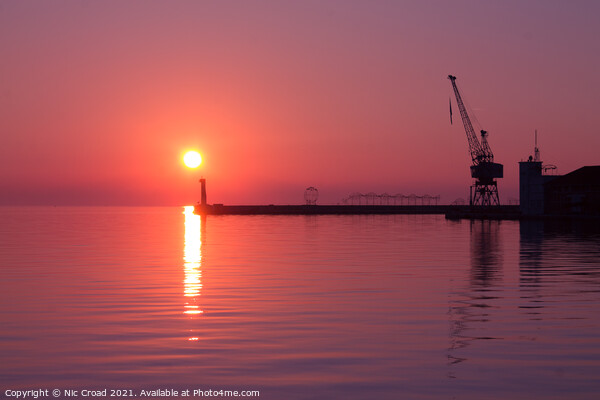 Port crane at sunset Picture Board by Nic Croad