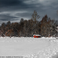 Buy canvas prints of Winter scene with a single red barn by Nic Croad