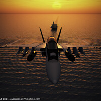 Buy canvas prints of F/A-18 Super Hornet and aircraft carrier at sunset by Nic Croad