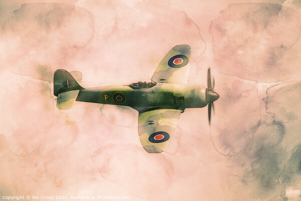 Hawker Fury Watercolour Sketch Picture Board by Nic Croad