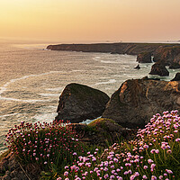 Buy canvas prints of Bedruthan Steps sunset, Cornwall  by Frank Farrell