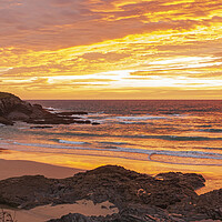 Buy canvas prints of Golden sunset at Treyarnon Bay, North Cornwall  by Frank Farrell
