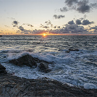 Buy canvas prints of Sunset and Waves in Cornwall by Frank Farrell