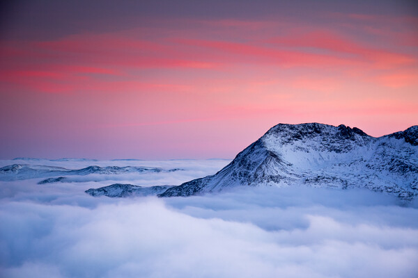 Winter sunset on Grib Goch Picture Board by John Henderson