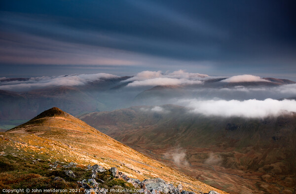 Blue hour on the Lakeland Fells. Picture Board by John Henderson