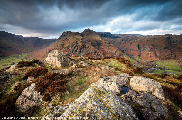 Majestic Langdale Pikes in Lake District Picture Board by John Henderson