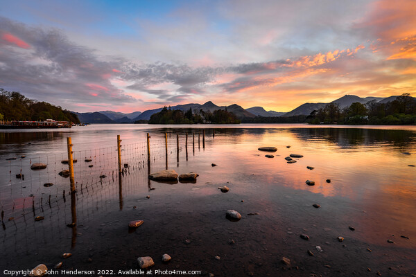 A Majestic Sunset over Derwentwater Picture Board by John Henderson