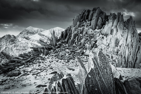 Snowdonia and the Glyder mountains black and white Picture Board by John Henderson