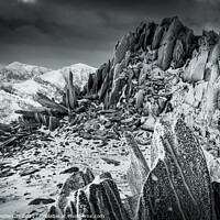 Buy canvas prints of Snowdonia and the Glyder mountains black and white by John Henderson