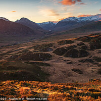 Buy canvas prints of Ogwen valley sunset panorama by John Henderson