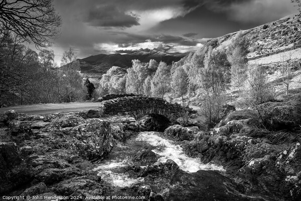 Ashness bridge Black and white Lake District Picture Board by John Henderson
