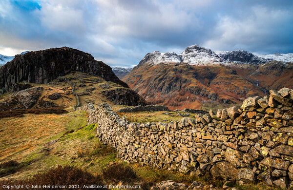 Langdale Wall in the Lake District. Picture Board by John Henderson