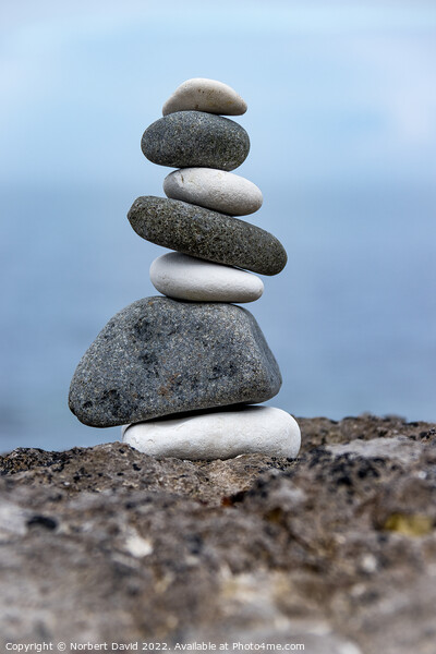 Serene Cairn Beachscape Picture Board by Norbert David