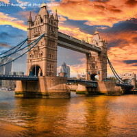 Buy canvas prints of Tower Bridge burning skies by Jules D Truman