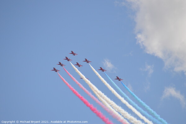 The red arrows at clacton on Sea air show  Picture Board by Michael bryant Tiptopimage