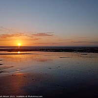 Buy canvas prints of Glowing sun on Sandy beach Horizon  by Mark Ritson
