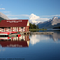 Buy canvas prints of Maligne Lake Boat House, Alberta, Canada by Allan Snow