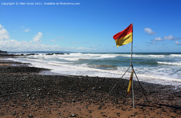 Lifeguard Flag on Sandymouth Beach, Bude, Cornwall Picture Board by Allan Snow