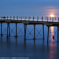Buy canvas prints of Moonrise at Saltburn Pier by Mark Sunderland