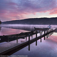 Buy canvas prints of Jetty and Boats at Dawn Coniston Water by Mark Sunderland