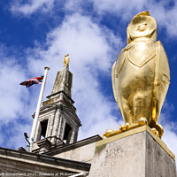 Buy canvas prints of Golden Leeds Owl Statue at The Civic Hall in Millennium Square L by Mark Sunderland