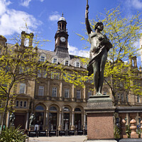 Buy canvas prints of Morn Statue and The Old Post Office in City Square Leeds by Mark Sunderland