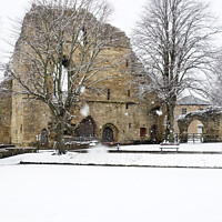 Buy canvas prints of Snow Falling at Knaresborough Castle by Mark Sunderland