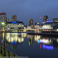 Buy canvas prints of Media City UK and The Quays Theatre at Dusk by Mark Sunderland