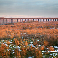 Buy canvas prints of The Ribblehead Viaduct at Sunset in Winter by Mark Sunderland