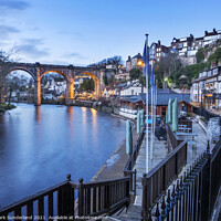 Buy canvas prints of Viaduct and Waterside in Knaresborough at Dusk  by Mark Sunderland