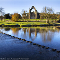 Buy canvas prints of Stepping Stones across the River Wharfe to Bolton Priory by Mark Sunderland